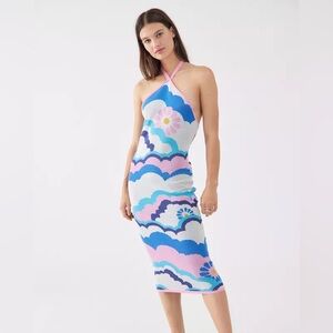 Another Girl Psychedelic Knit Backless Midi Dress